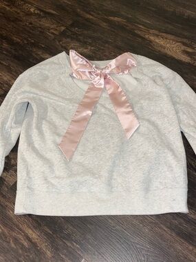 Light Gray Sweatshirt with Pink Satin Bow on back